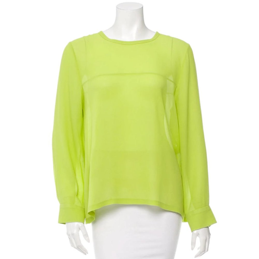 Neon green silk long sleeve top